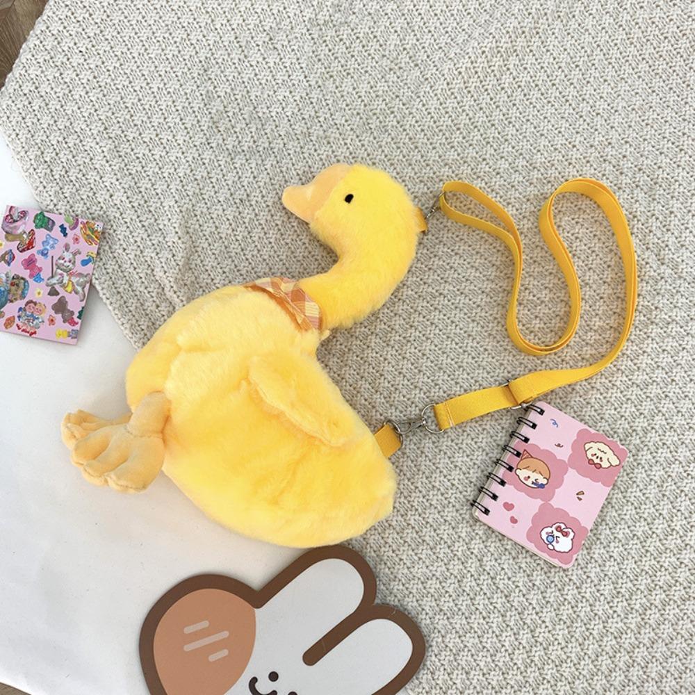 Solid Color Cute Duck Crossbody Bag Zipper Shoulder Bags Casual Big Goose Plush Bag  Streetwear
