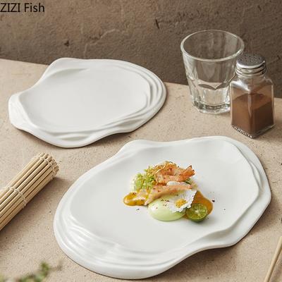 Irregular Elliptical Main Dish Plate Creative Dinner Ceramic Steak Plate Restaurant Food Dessert Plate Home Kitchen Tableware