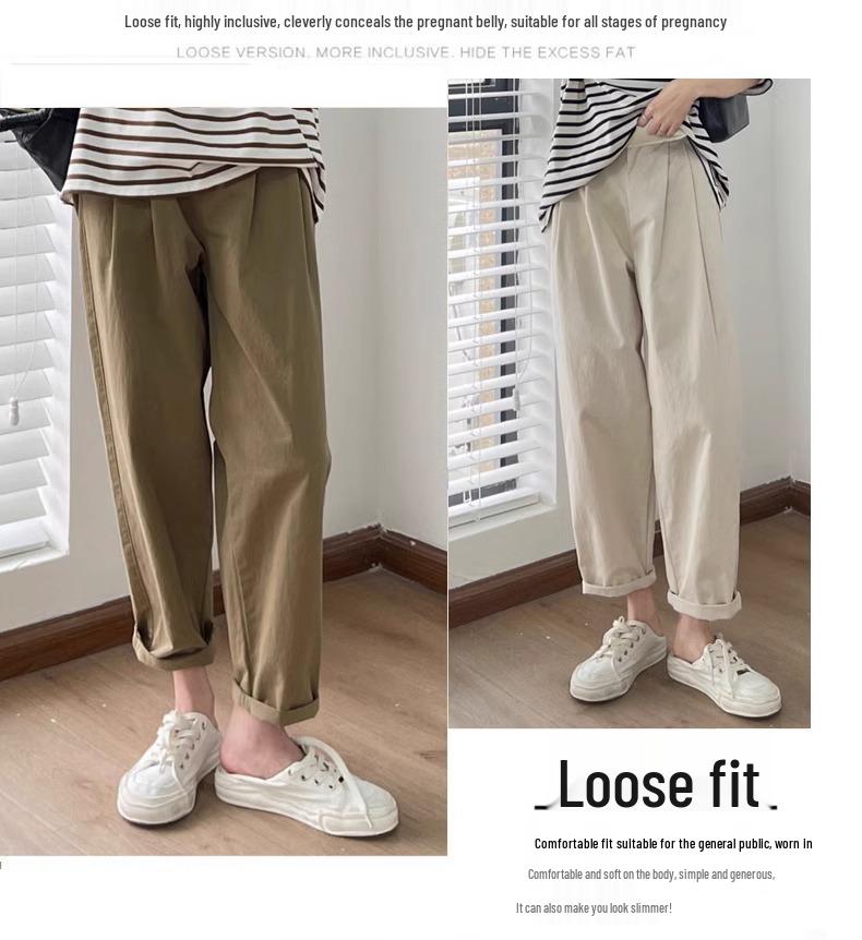 Plus Size Maternity Wide Leg Harem Pants with Belly Support - Casual Spring/Summer Wear