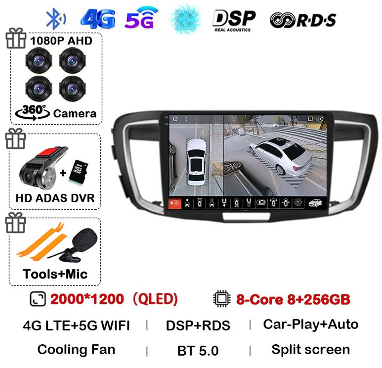 Android 14 Carplay Auto For Honda Accord 9 2.4L 2.0L 2012 - 2018 WiFi+4G Car Radio Multimedia Video Player GPS Navigation Stereo