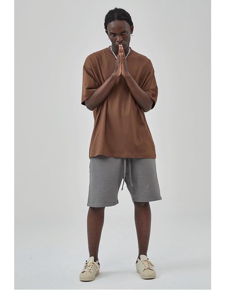 ARTIE Übergröße Herren T-Shirt, 230 g Doppelgarn-Baumwolle, einfarbig, lockeres Design