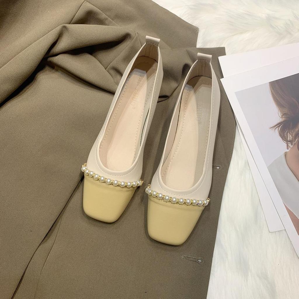 Spring 2025 New French Square Head Single Shoes Women's Low Heel Night Wind Fairy Shoes Light Mouth Soft Leather Retro Grandma Shoes