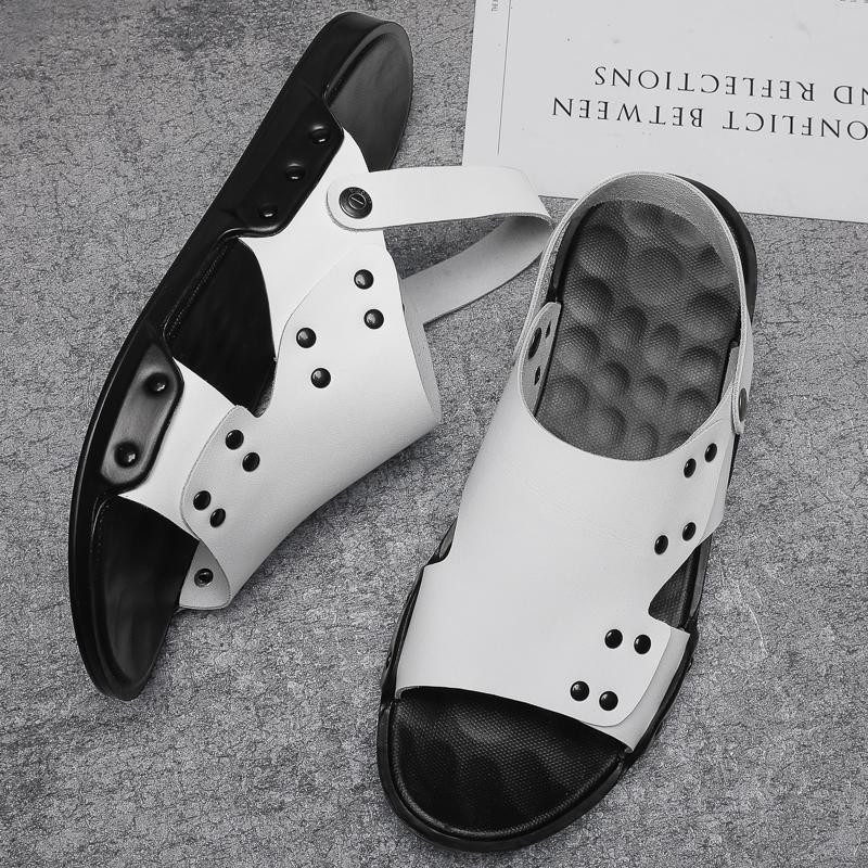 Fashion Summer Men's Genuine Leather Sandals Fashion Flat Shoes Outdoor Breathable Casual Shoes Black Beach Slippers Luxury Sandals