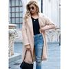 Ladies', Medium Length, Lapel, Woolen Jacket, Long Sleeved, Solid Color, Loose Fit, Casual Jacket