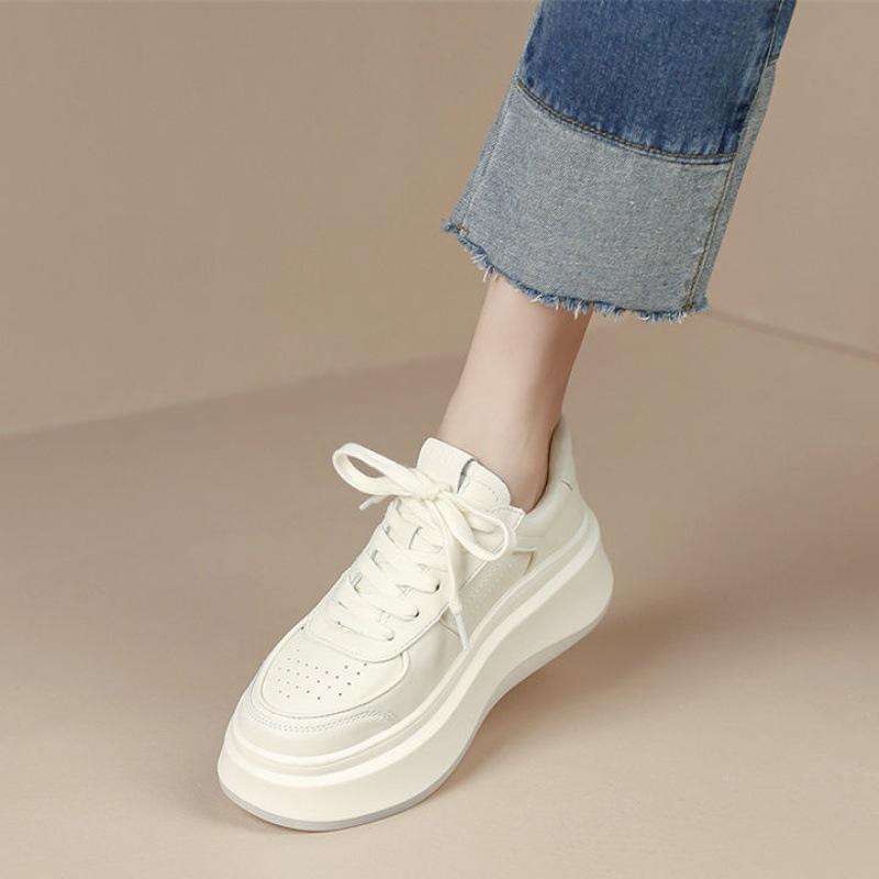 Raise the Bottom White Shoes Women's Spring and Autumn New Versatile Platform Casual Sneaker Fashion Clunky Sneakers