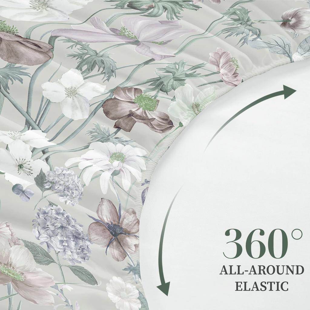 Plant Flower Pattern Bed Hat Three-Piece Digital Printing Bed Hat Bedding Set Adult Children