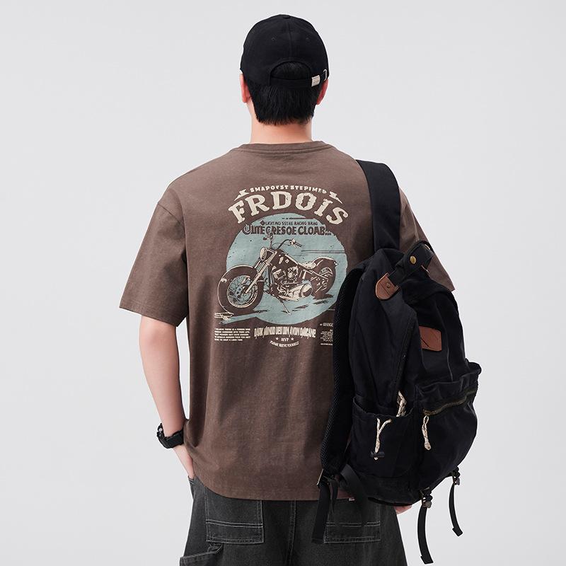 American Heavyweight Pure Cotton Short-sleeved T-shirt Men's Summer Retro Dirty Loose Round Neck Half-sleeved Top