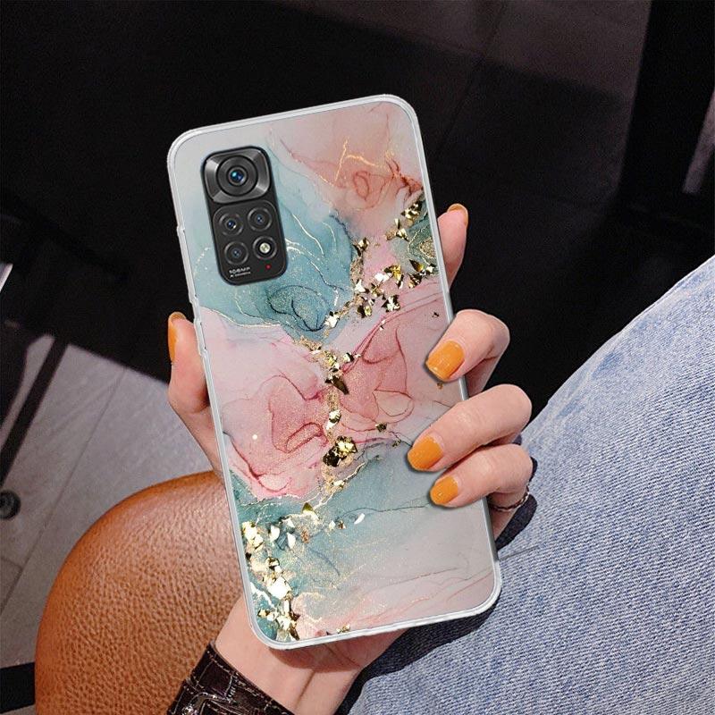 Fashion Gold Pink Geometric Marble Phone Case For Xiaomi Redmi Note 15 14 13 12S 12 11 Pro Plus 14S 11S 11E 10 10S 11T 5G Person