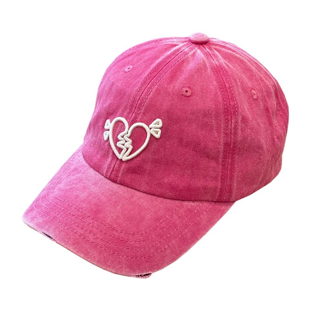 Cotton Embroidered Sun Hat Sunscreen Washed Cotton Peaked Hat Love Heart Baseball Cap Outdoor