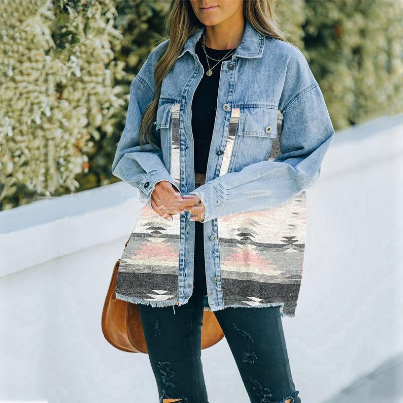 Women's Denim Jacket Autumn and Winter New Design Sense Women's Clothing Denim Stitching Woolen Coat Retro Jacket Casual Trend