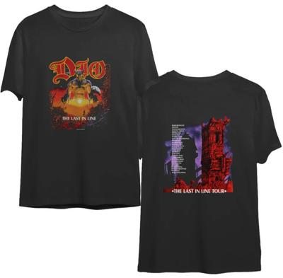 T-shirt de tournée du groupe de rock Dio des années 80 – Ère Last in Line, Impression double face
