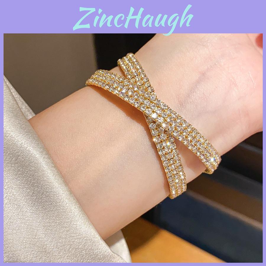 Luxury Geometric Diamondstudded Threelayer Cross Bracelet For Women