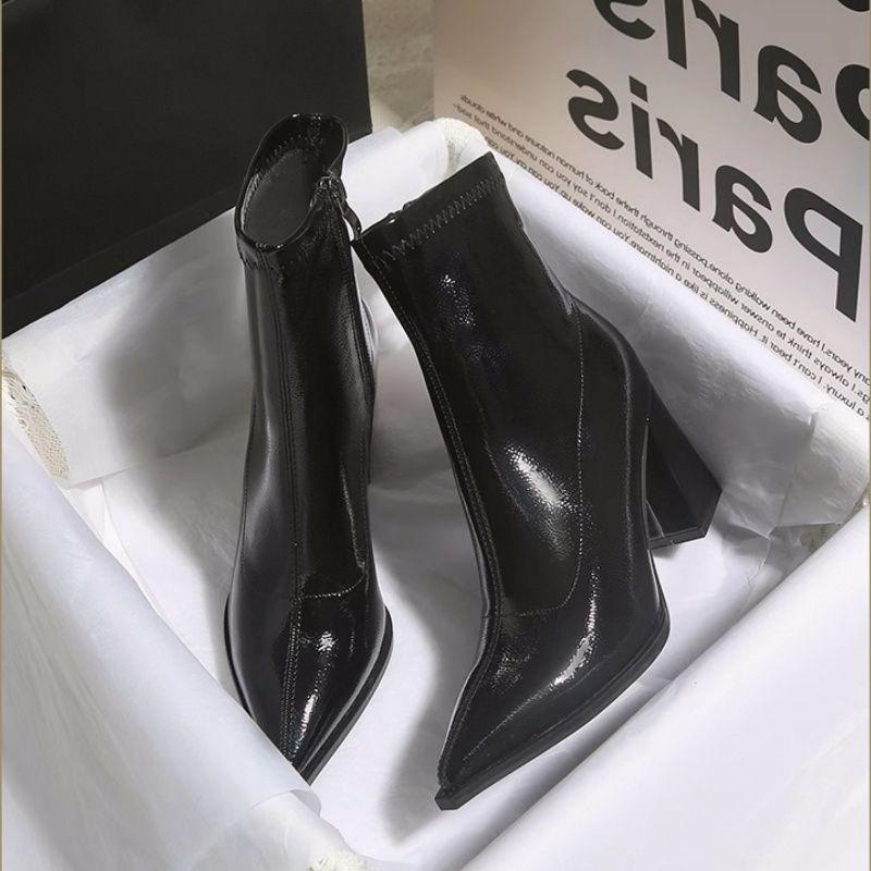 

Элегантные французские туфли-лодочки на высоком каблуке: Весенне-осенние корейские ботильоны 2025, ботильоны на толстом каблуке Default Size