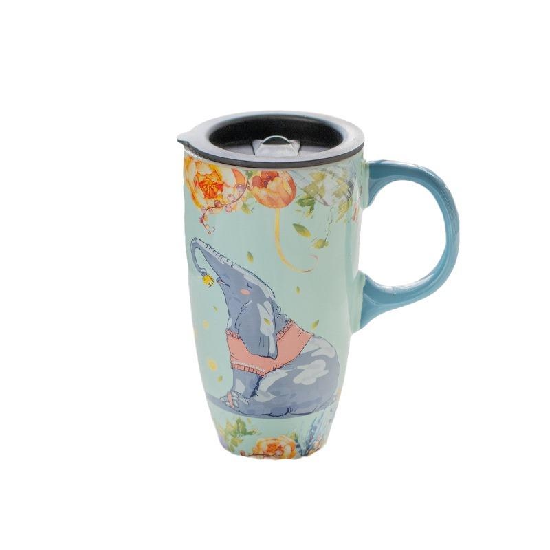 Xianlin Mizhi Tierische Keramiktasse Große Kapazität Wasserbecher mit Deckel Büro Paartasse Solitär Teetasse
