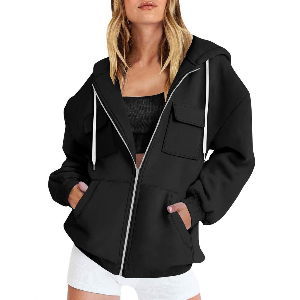 Women's Fashionable Solid Color Long Sleeved Buttoned Pocket Casual Lightweight Cotton Jacket