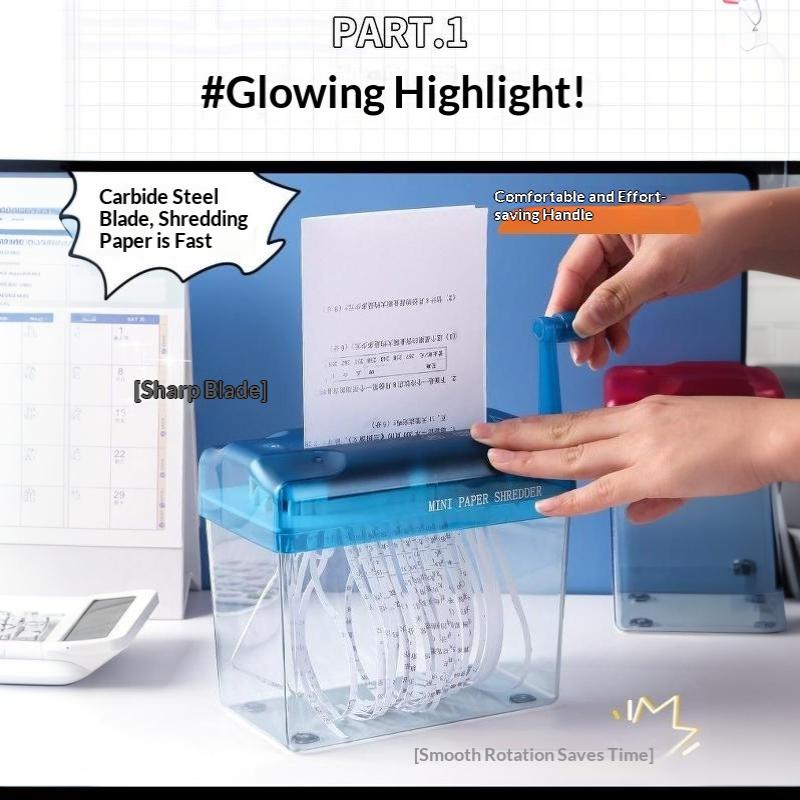 Portable Mini Manual Paper Shredder With Hand Crank Clear Waste Bin For Home Office Use