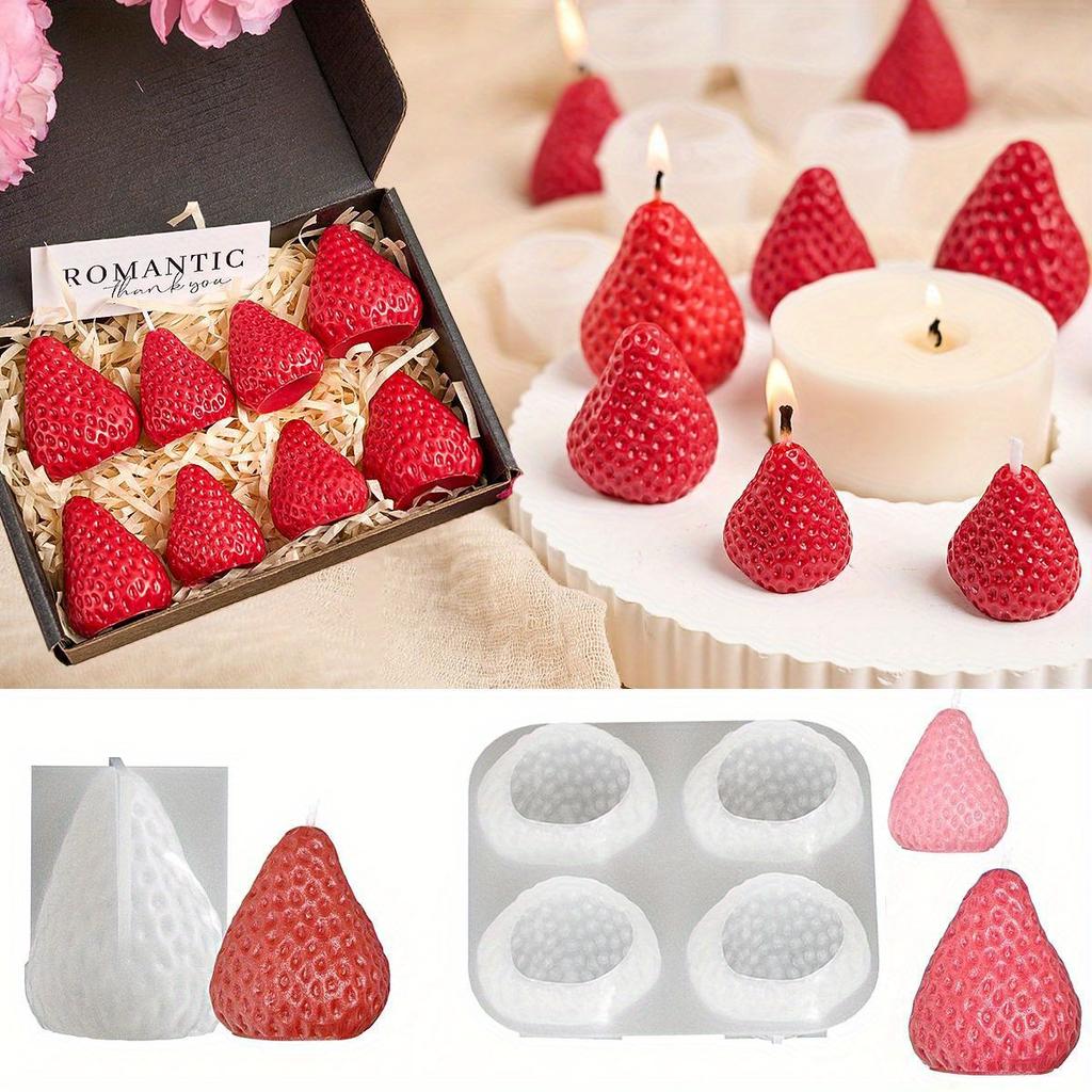 3D Strawberry Aromatherapy Candle Silicone Mold DIY Handmade Romantic Scented for Valentine's Day Party Home Decor Birthday Gift