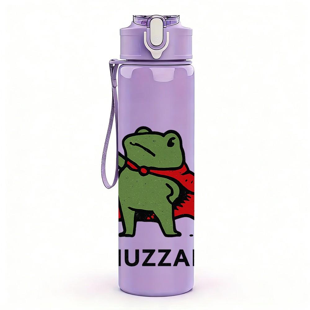 1PC Super Hero Frog Huzzah Print 750ml Color Plastic Sports Water Bottle Leakproof Flip Straw Lid Suitable for Sports Office Home Use
