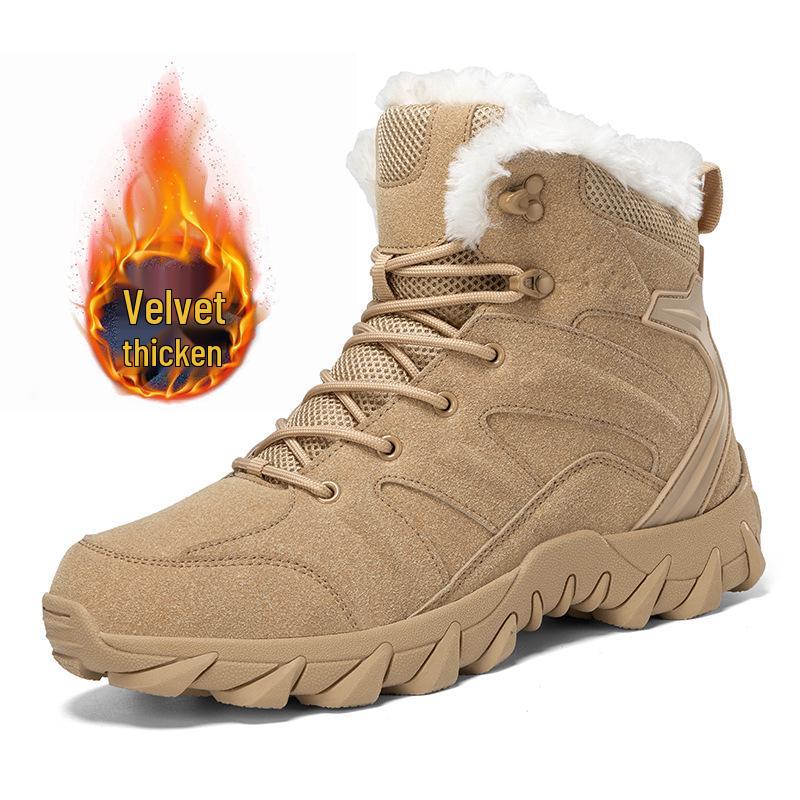Men's Large-Size Outdoor Snow Hiking Boots - Military Combat Style, Plus Velvet, Warm, High-Top Field Boots