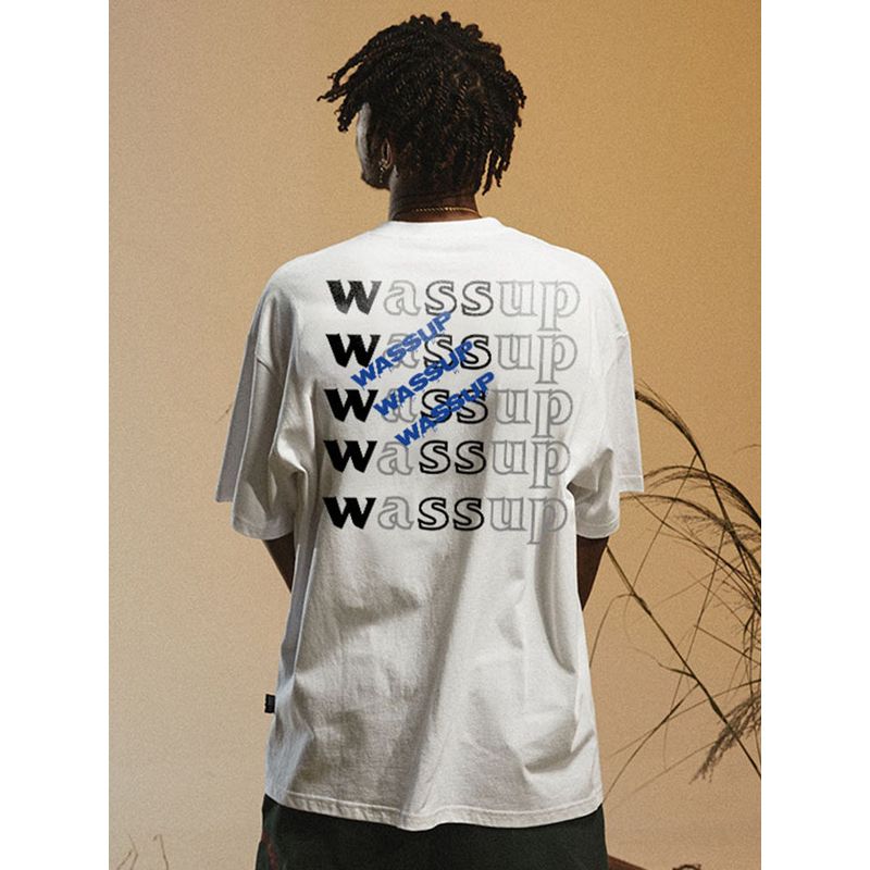 Wassup Heods Short-Sleeved T-Shirt for Men, American Style, Heavyweight, National Trend, Ins Loose Fit, Oversize, Niche, 2024 New Model