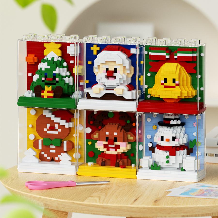 Nietoksyczne Prezenty Świąteczne Zabawki dla Dzieci Klocki Mikołaj Puzzle DIY Mikro Klocki Choinki Ozdoby Stołowe z Reniferami