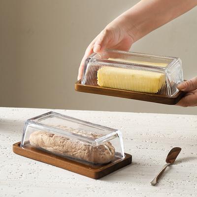 Plato Creativo de Queso y Mantequilla Bandeja Rectangular de Madera Tapa de Vidrio Caja de Almacenamiento Plato para Pastel Postre Pan Dim Sum Mesa Vajilla