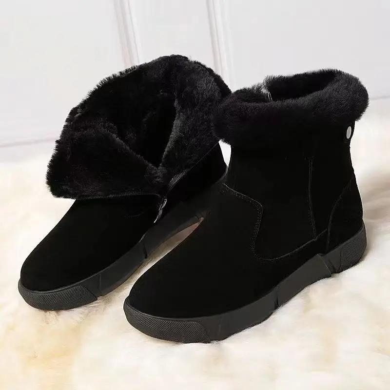 Женские Снегоступы Зимняя Обувь Новые Утепленные Высокие Сапоги из Натуральной Овчины с Хлопком для Женщин Мягкая Подошва Нескользящая Утепленная Плюшевая Теплая Снегоступы 35 чёрный