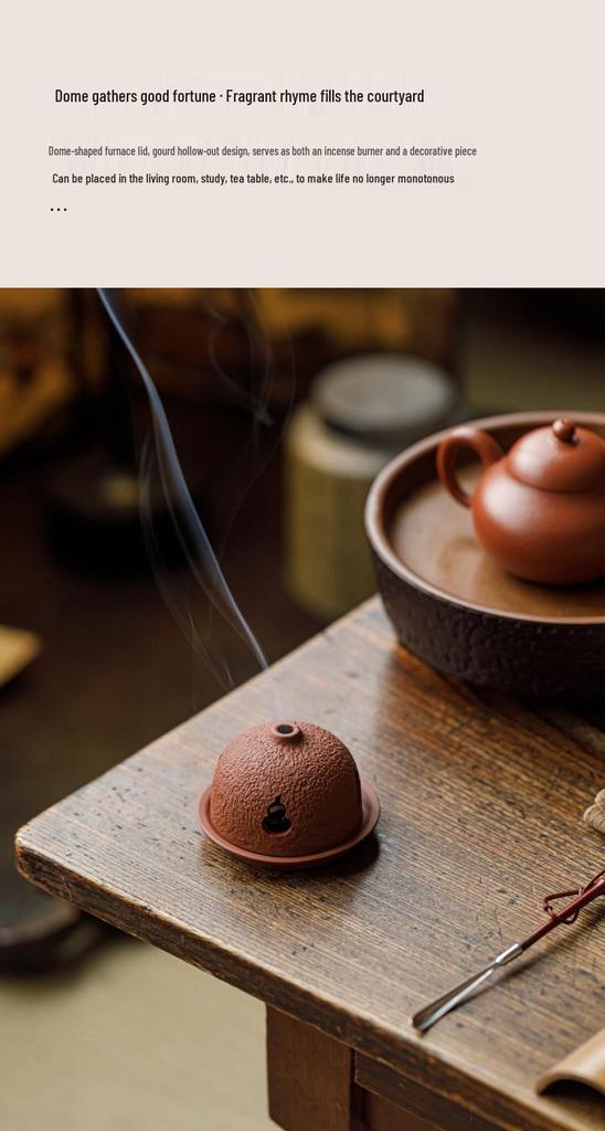 Guanlan Zisha Ceramic Incense Burner - Round Lid, Ideal for Sandalwood & Agarwood, Zen Tea Ceremony Ornament.