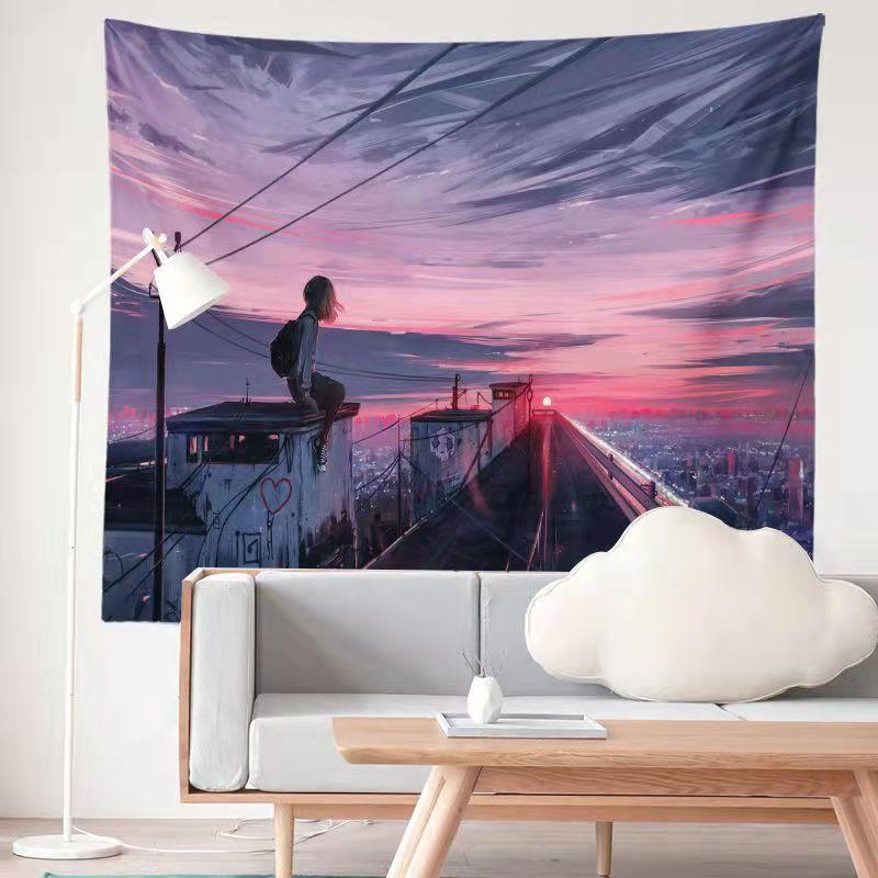 Aesthetics Sunset Starry Night Sky Moon Landscape Background Bedside Living Room Dormitory Decoration Tapestry