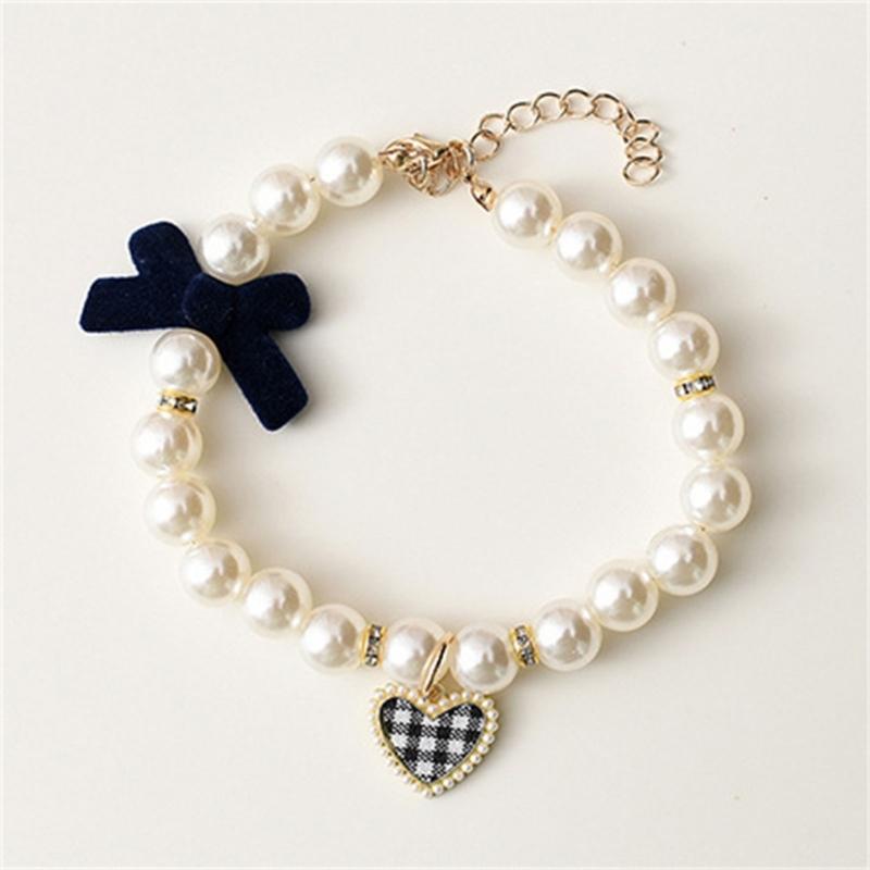 Dog Cats Pearls Necklace Handmade Pet Long Elegant Bowknot Pattern Necklace for Everyday Wear and Pet Gatherings