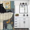 Black Cat Shower Curtain, Funny Cat Sit On The Wash Basin Bathroom Waterproof Curatin, Cute Animal Bathing Curatin