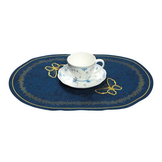 Linen Placemat Embroidery Butterflies Pattern Oval Heat-Resistant Stain-resistant Placemat Dining Accessories