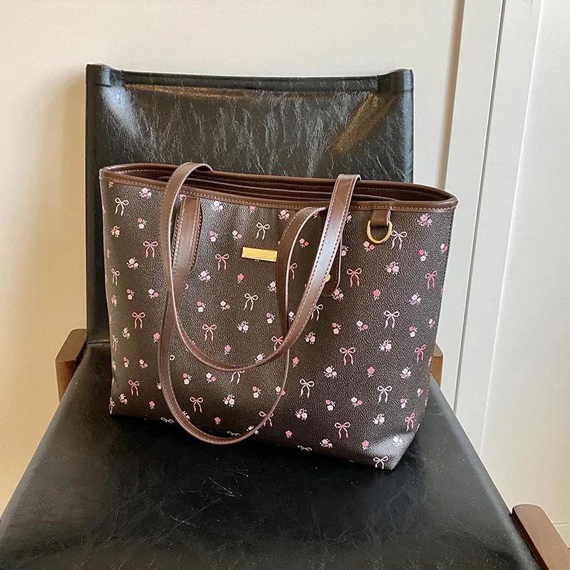 Mode PU Reißverschluss Voller Blumen Schultertaschen Große Kapazität Vielseitige Pendler Tragetaschen für Frauen Jugendlich Lässig