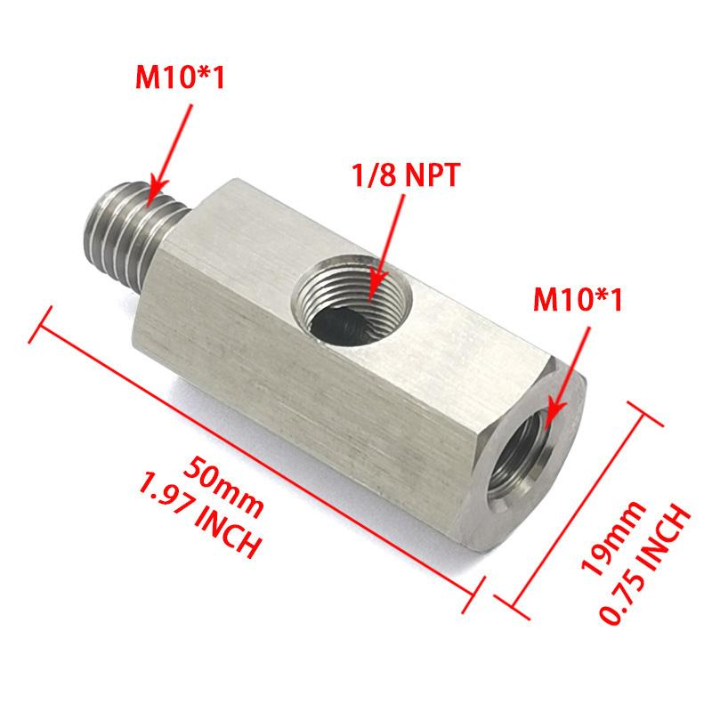 Stainless Steel Side Holes 1/8"NPT Female M12 M10 M14 1/8NPT 1/4NPT Oil Pressure Sensor Connector Feed Line Gauge Tee Adapter