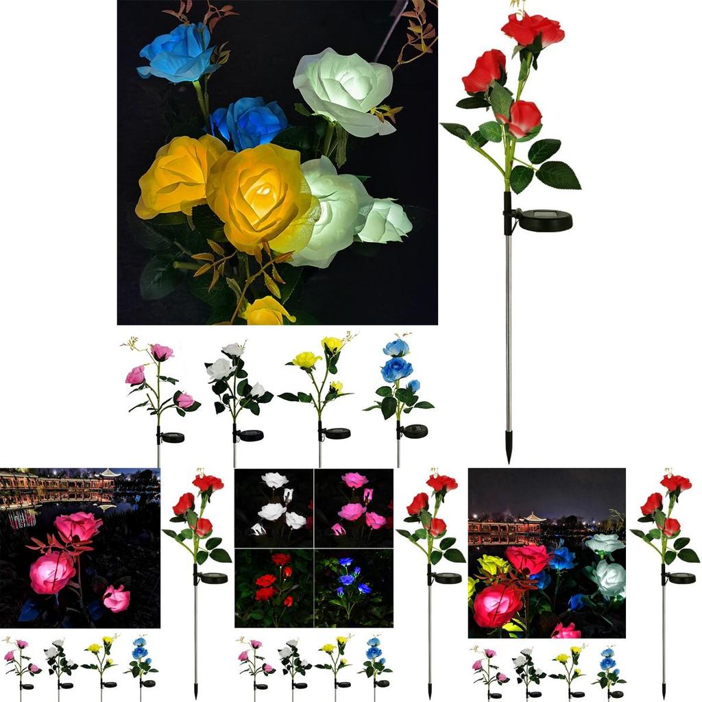Color-changing Solar Rose Led Lights For Outdoor Garden Pathway Waterproof Lamp