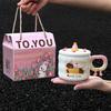 Birthday gift girls creative ceramic mug with lid cute cake student water cup