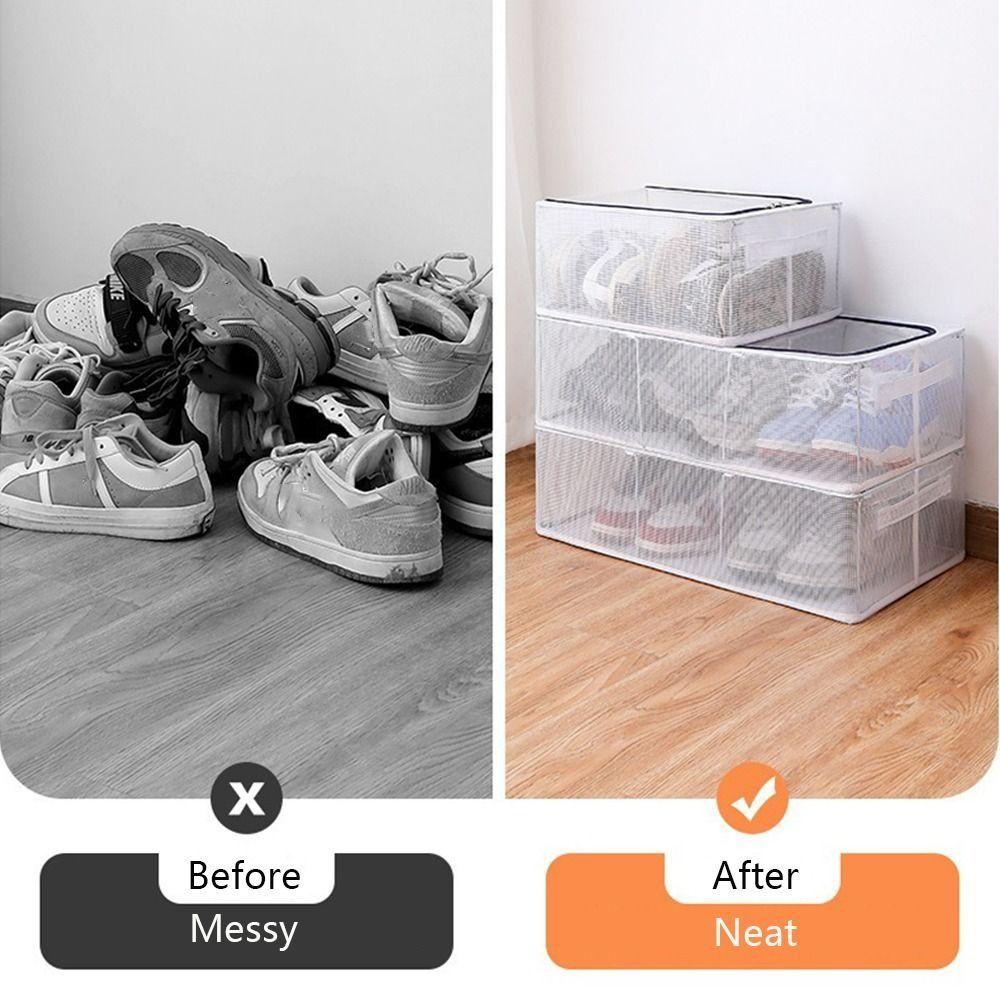 Steel Frame Shoes Sorting Box PVC Folding Shoe Rack Large Capacity Shoe Organier Box