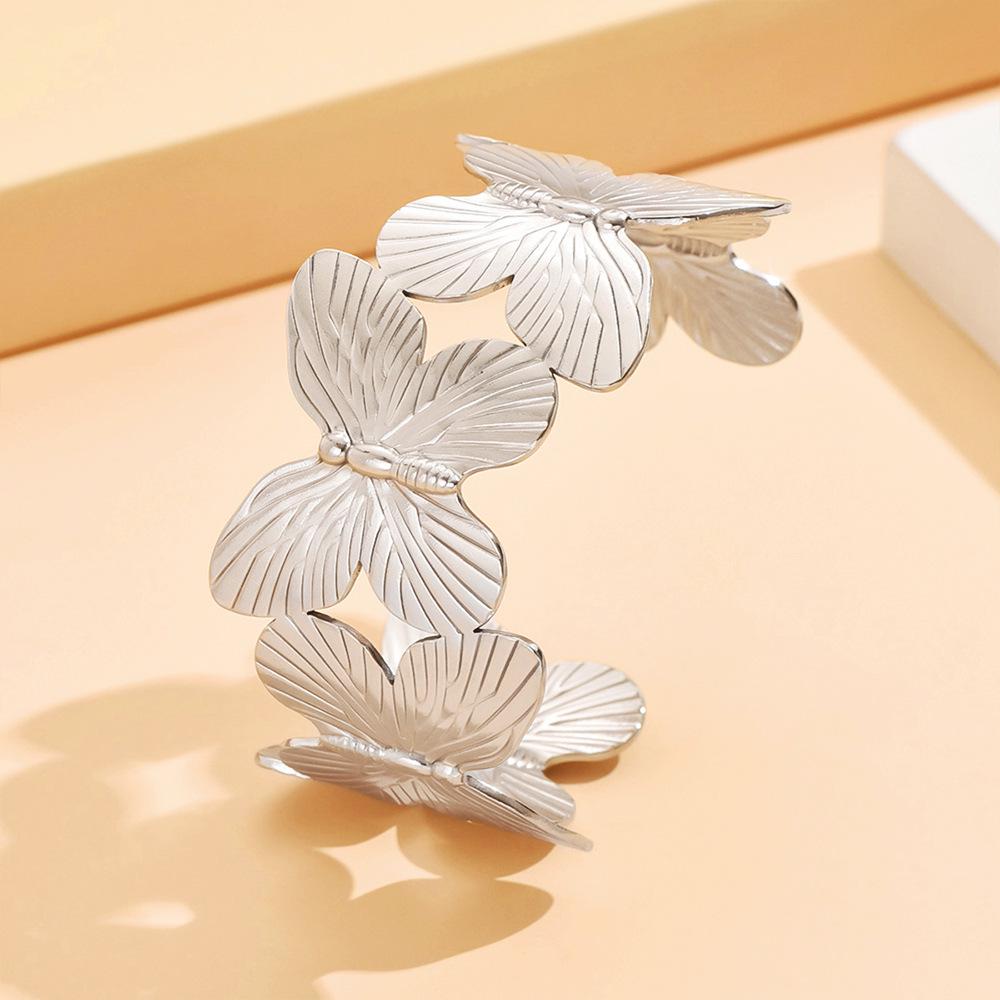 Adjustable C-Shaped Butterfly Stainless Steel Bracelet