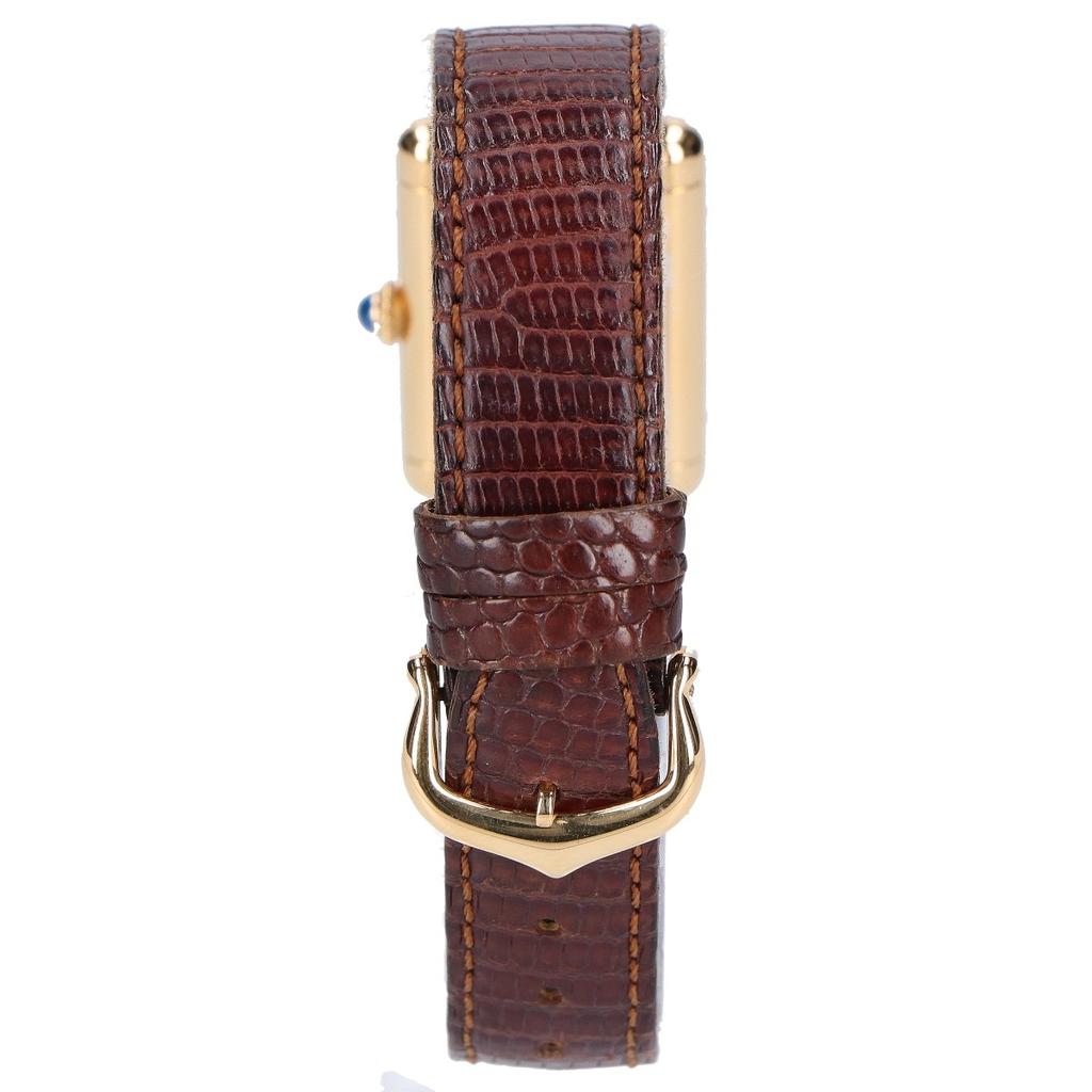 Cartier 1976-1981 925 Must Tank Vermeil SM Mostrador Marfim Corda Manual Relógios de Couro - ouroUsado