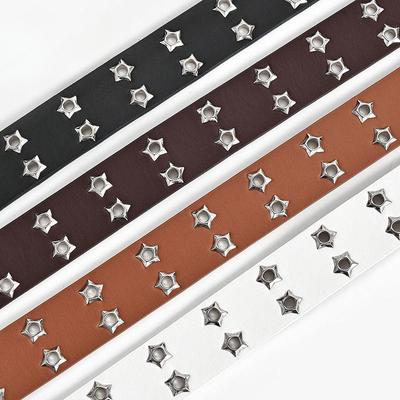 Dámský pásek Vysoká kvalita Módní Punk Pásky Ležérní Luxusní Designérské Džíny Dvouřadý Pásek s Hvězdičkovým Očkem Kolíková Spona Popruh EMA