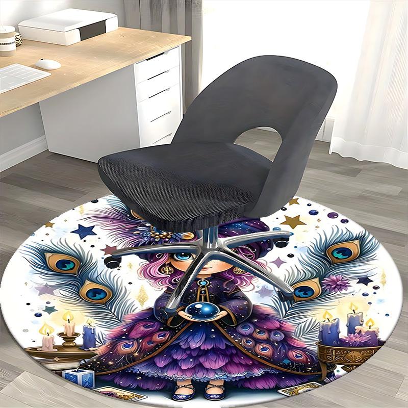 1pc Anime Design Round Carpet Office Chair Mat, Non Slip Rug for Home Decor, Living Room, Bedroom, Game Room, Festival Gift