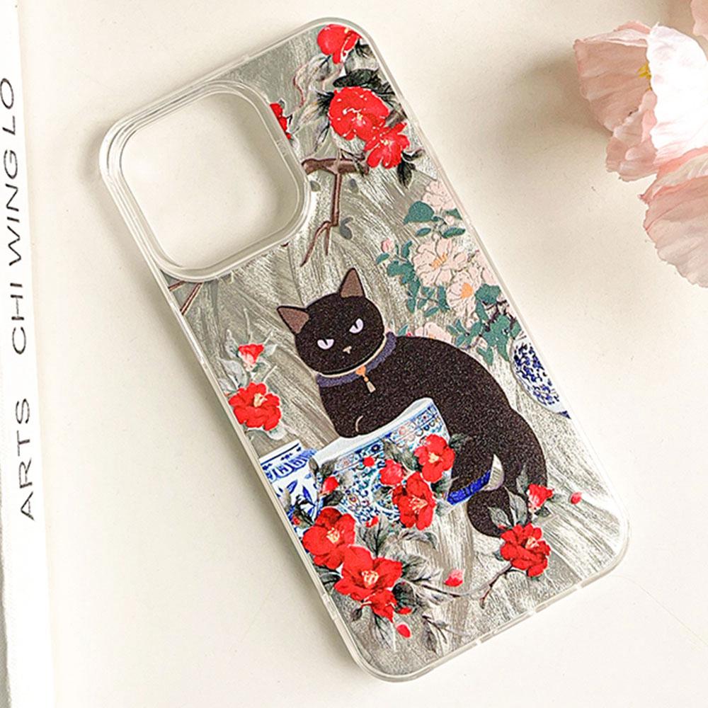 Luxury Black Cat Flower Phone Cases Phone Case for Honor 400 200 Pro Magic 7 5 Lite X9a X9c X8a X8b Shell Silicone Back Cover