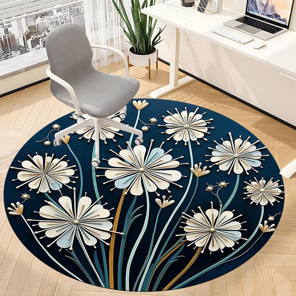 1PC Floral Design Office Round Area Rug, Mat Suitable For Office, Under Office Chairs Bedroom Living Room Home Decor, Room Deco