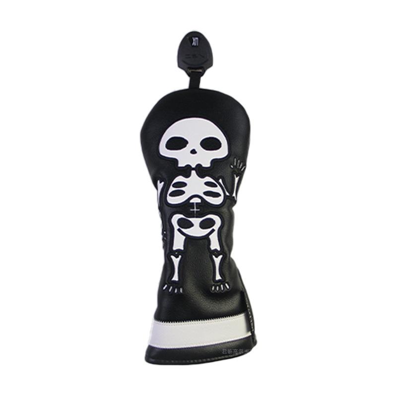 Skull Embroidered Golf Wood Headcover with Rotating Number Tag (1/3/5/UT)