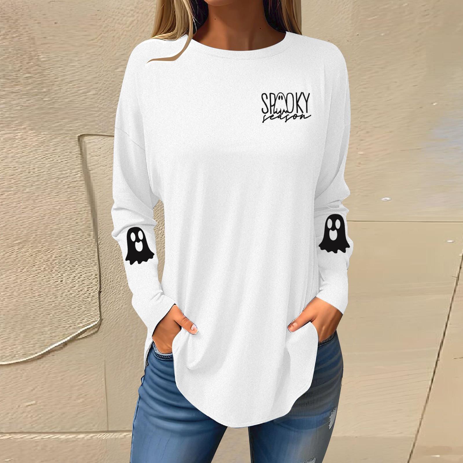 

Tee Shirts For Women Fall Casual Long Sleeve Shirts Sweatshirt Retro Printing Top Pullover XXL