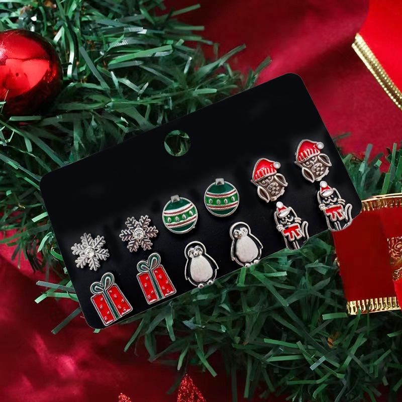 Christmas Stud Earring Set: Reindeer, Santa Claus, Bell & Cartoon Characters