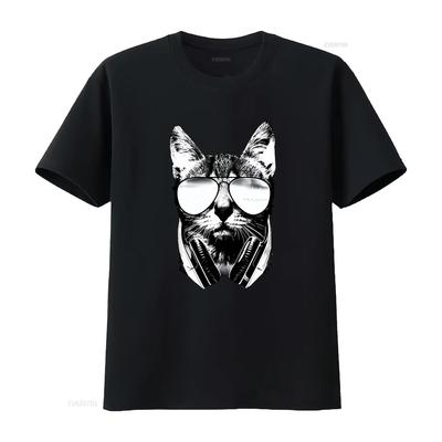 Gravity Trading Mens Cool DJ Cat Solar Color Changing T Shirt Sun Vintage Washed Slightly Designer Clothes Versatile Unisex
