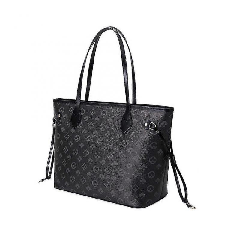 (Black) Women Checkered Tote Shoulder Bag Purse Pu Leather Handbag Bag With Inner Pouch