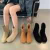 Korean Version of Matte Flip Round Head Flat Bottom Thin Boots Short Boots Women's 2025 New Flat Heel Wide Boots