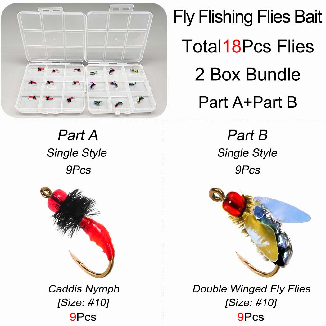 Fly Fishing Bait-2Boxes Bundle(Total 18Pcs Flies)Artificial Wet Flies Nymphs Bait for Flishing Trout/carp Artificial Lures 18Pcs-2 Boxes Bundle